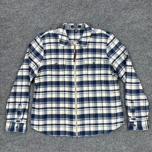 Chaps Denim Flannel Jacket Shirt Mens Size XL Blue White Plaid Zip Front
